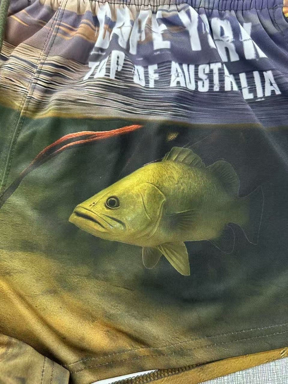 Sunset Barramundi footy shorts